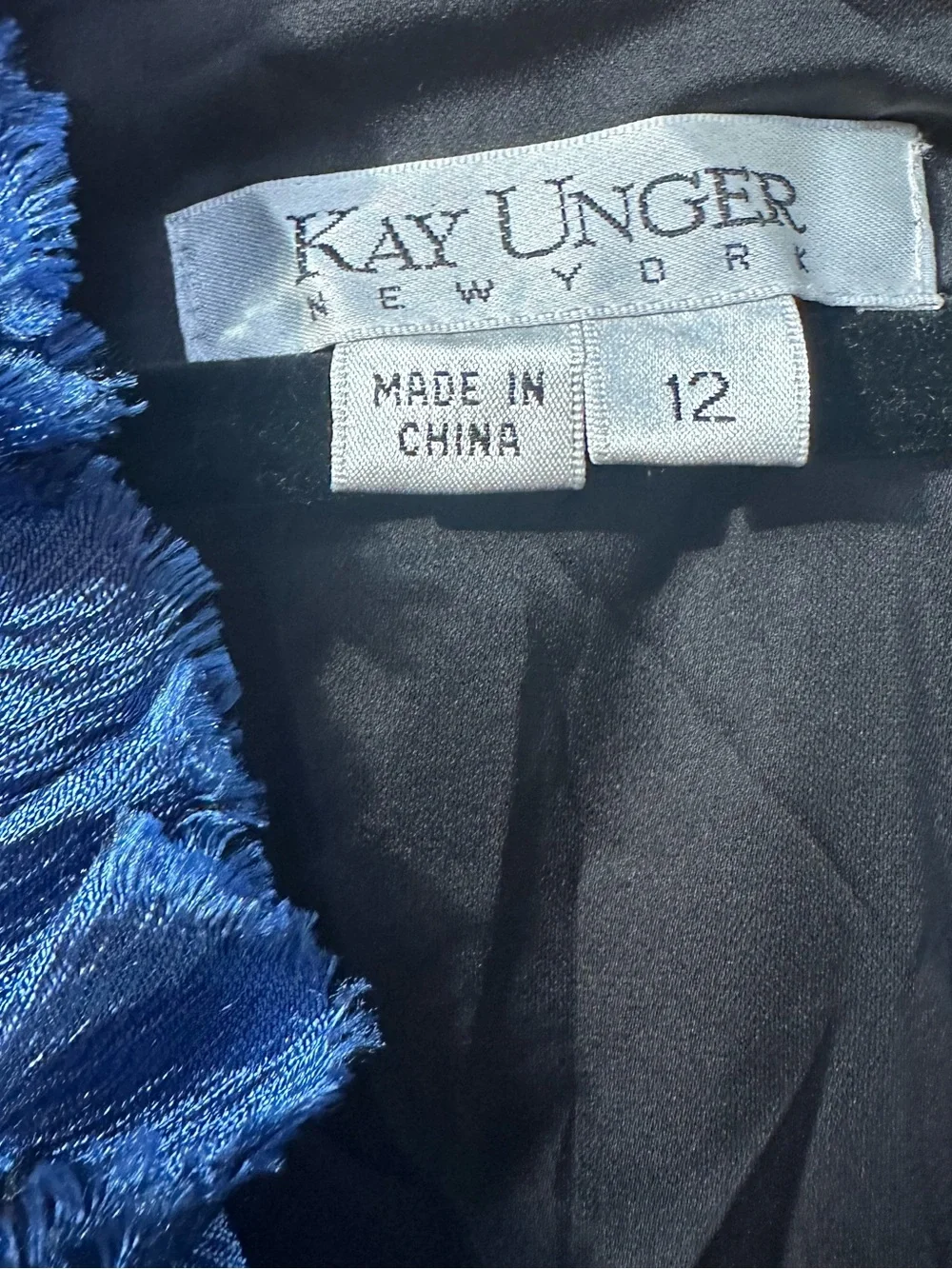 Kay Unger Blue V-Neck Floral Appliqué Vintage Autumn wedding guest Dress Size 12 - Picture 7 of 10